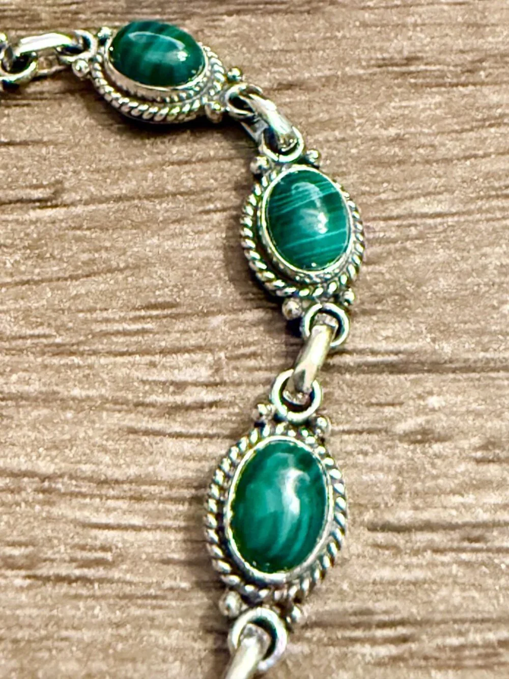 Malachite Gemstone Bracelet, 925 Sterling Silver